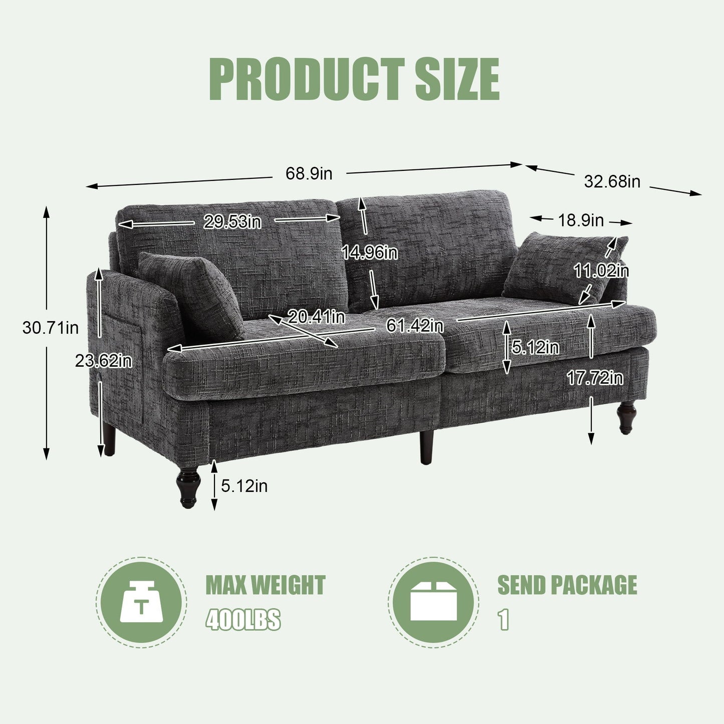 2 Seater Sofa With LED Light, USB Charging Port, And Storage Bag