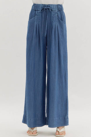 Entro - Pintuck Denim Wide Leg Pants