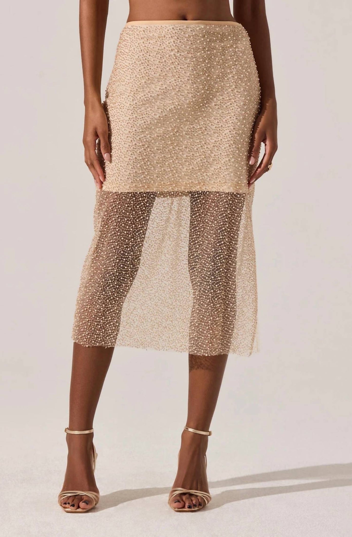 Astr - Messina Beaded Pearl Midi Illusion Skirt