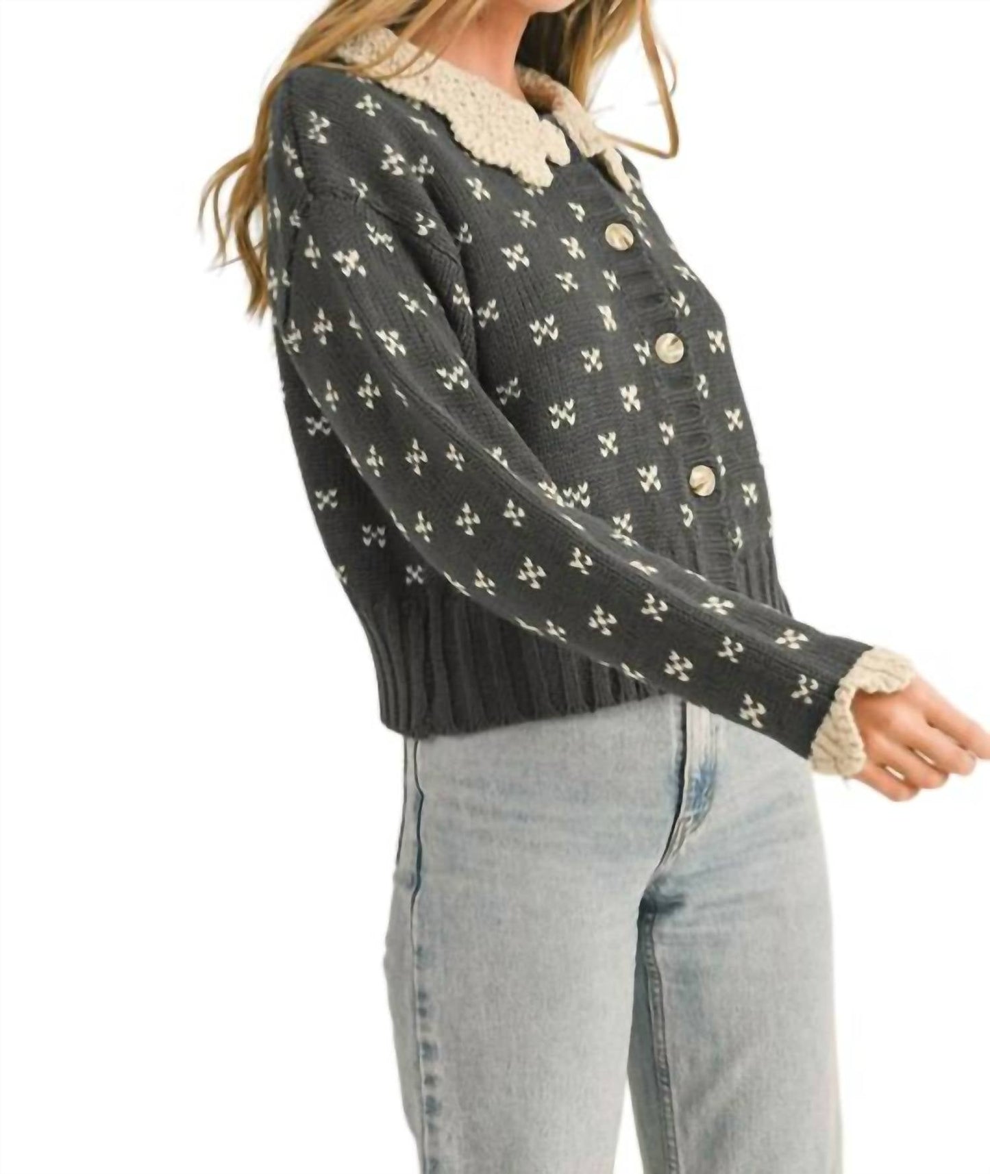 &Merci - Doll Collar Button Up Cardigan Sweater
