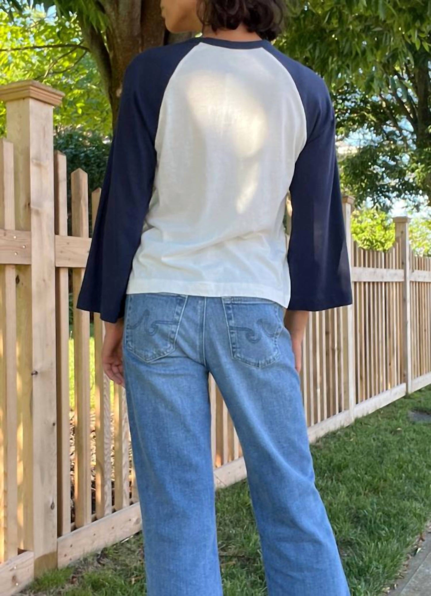 Bobi - Color Block Crew Neck Raglan Top