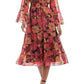 Donna Morgan - Floral Mock Neck Tiered Ruffle A-line Midi Dress