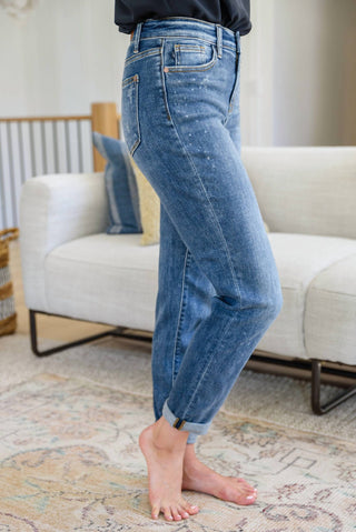 Judy Blue - Hi Rise Bleach Splash Boyfriend Jeans