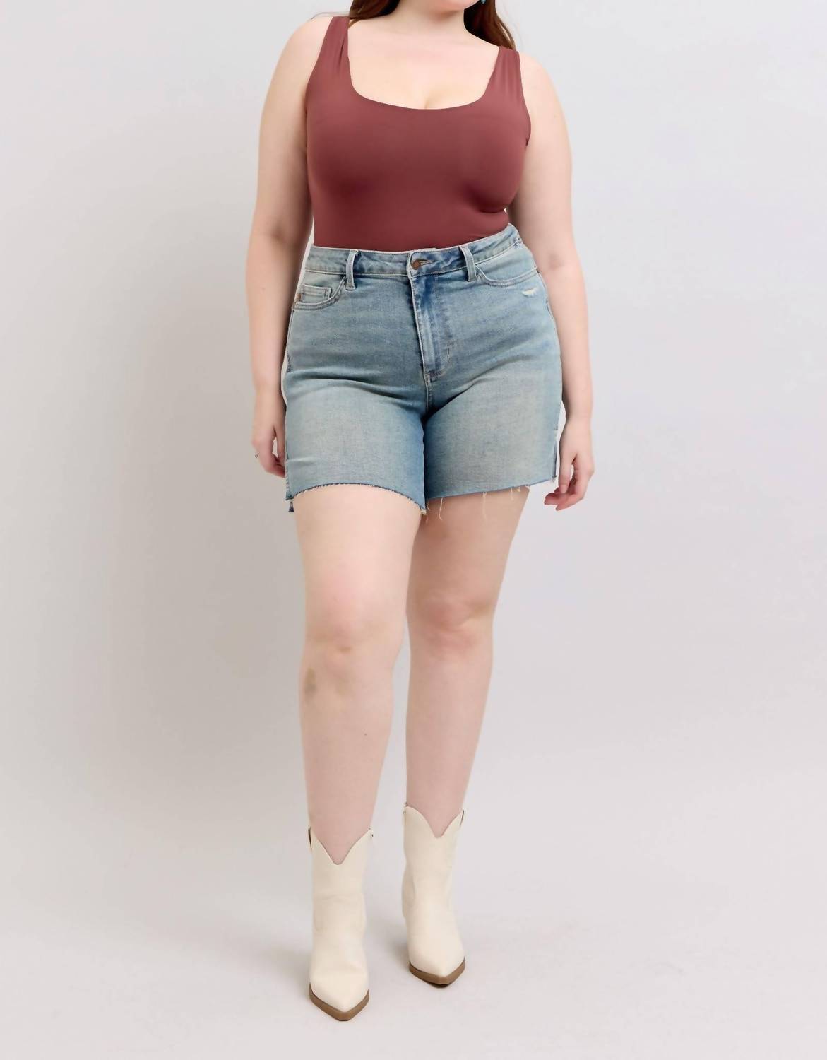 Judy Blue - High Waist Vintage Wash Side Slit Denim Short