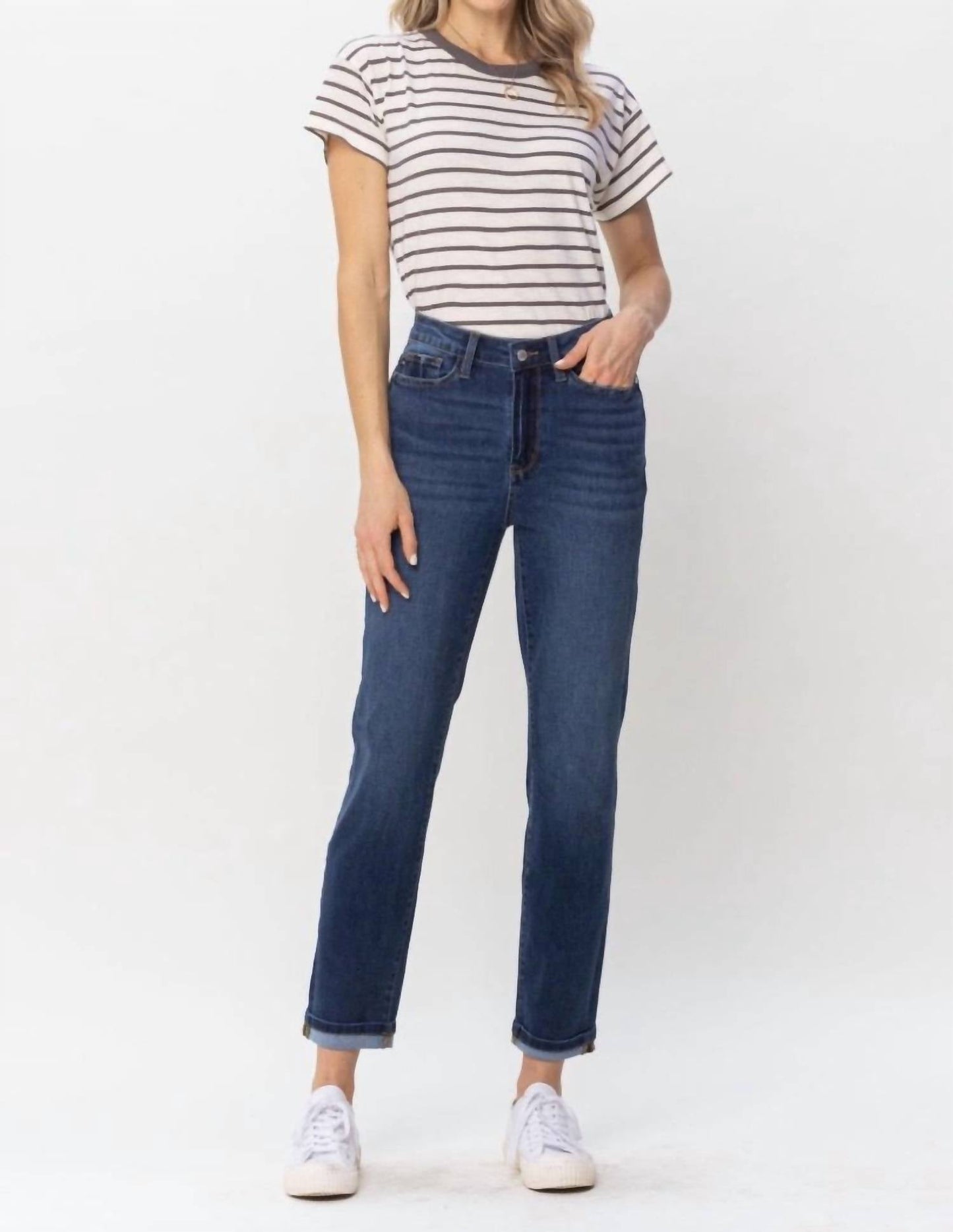 Judy Blue - High Rise Cool Denim Cuffed Boyfriend Jean