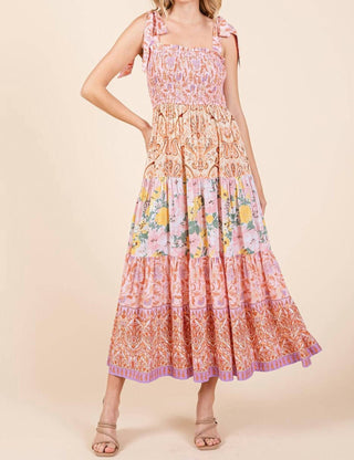 Mittoshop - Tube Patchwork Border Print Midi Dress