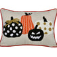 Embroidered Halloween Pumpkin Pillow – Spooky Polka Dot Linen Throw Accent