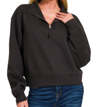 Zenana - Half Zip Fleece Sweatshirt