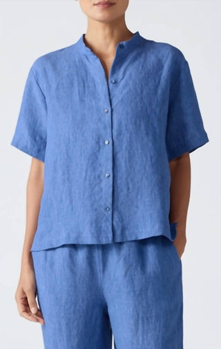 Eileen Fisher - Washed Organic Linen Délavé Band Collar Shirt