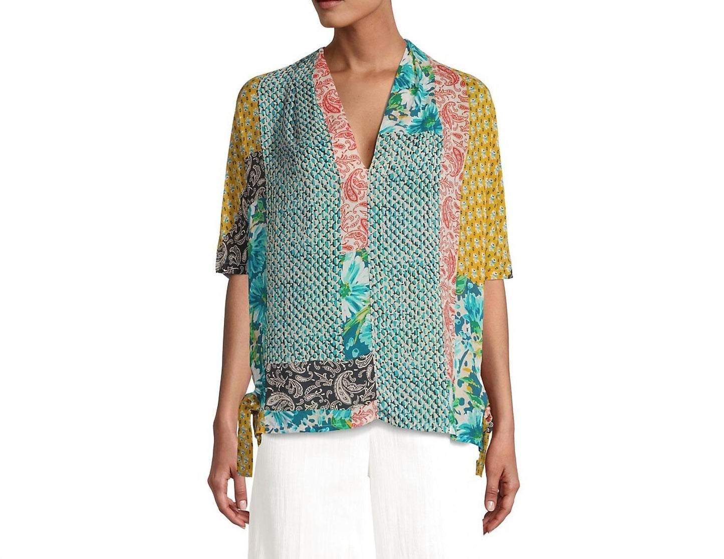 Johnny Was - Women Ravenne Paisley V-Neck Tie Sides Pull On Top Blouse
