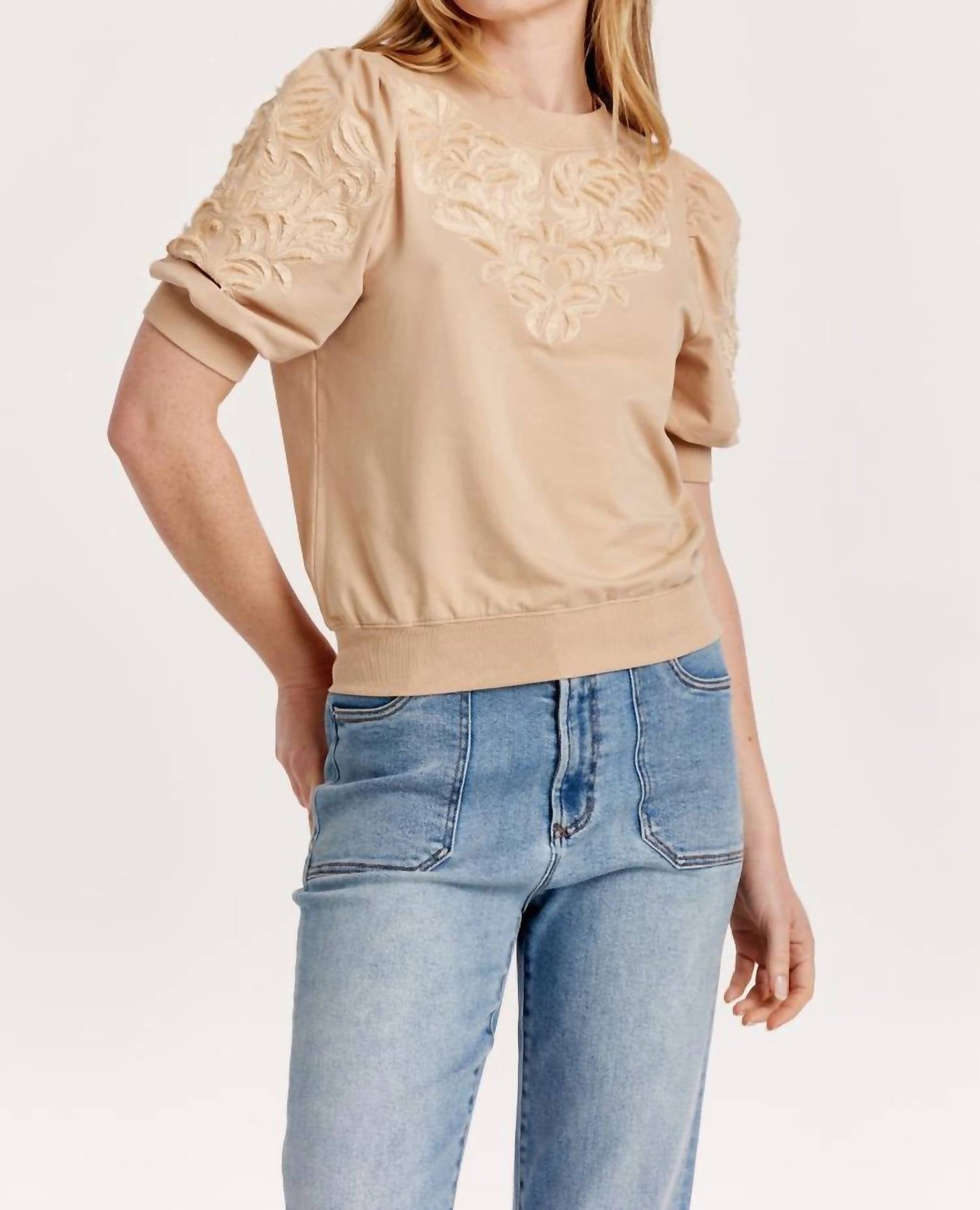 Another Love - Embroidered Puff Sleeve Top