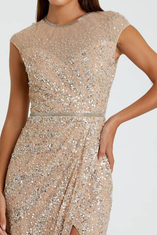 Mac Duggal - Embellished Illusion High Neck Cap Sleeve Gown