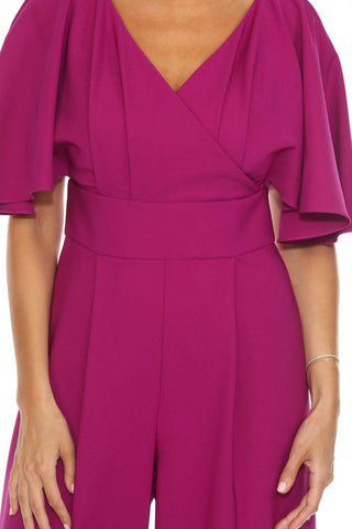 Joseph Ribkoff - Flutter Sleeves Wide Leg Jumpsuit