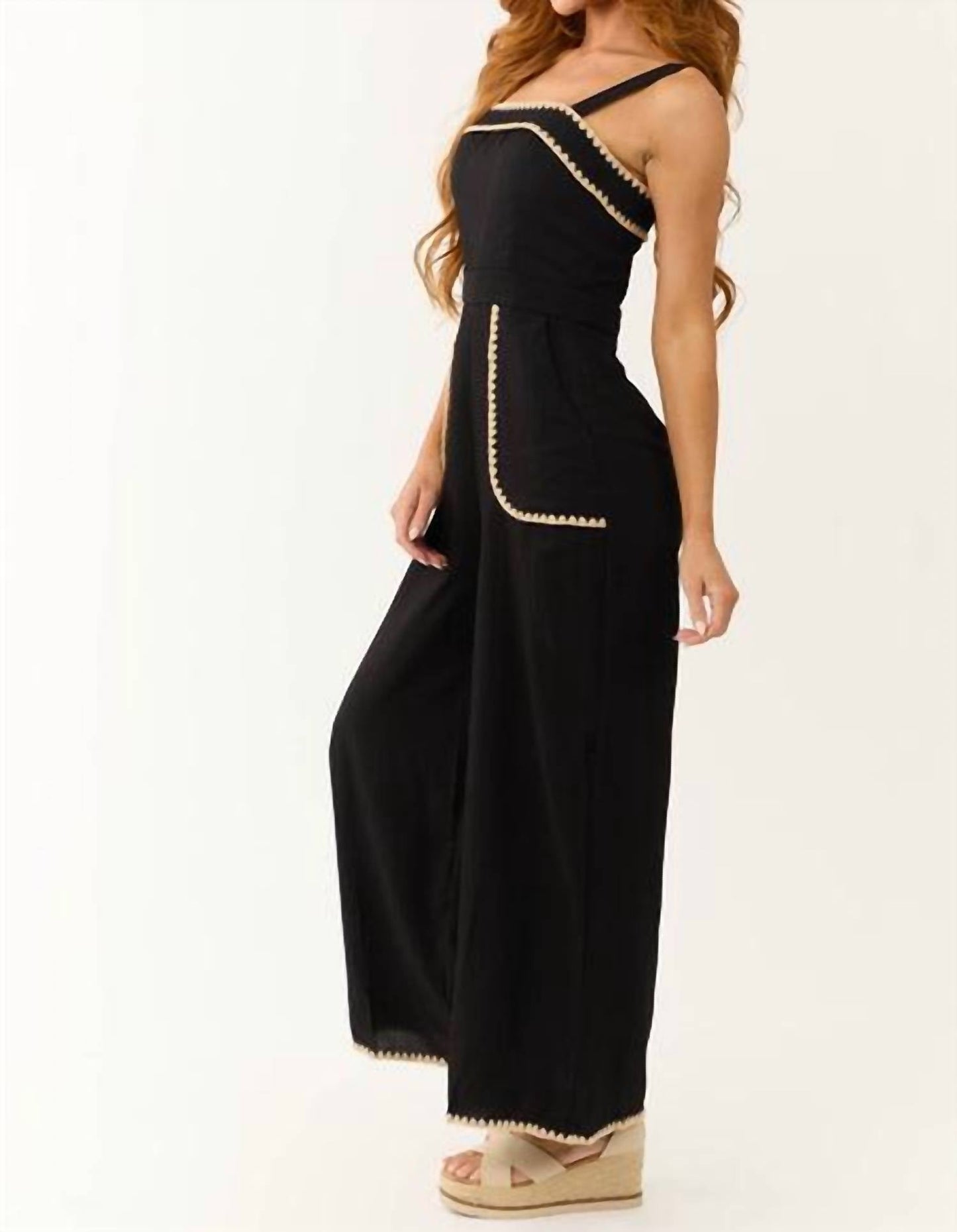 Entro - Contrast Square Neck Sleeveless Jumpsuit