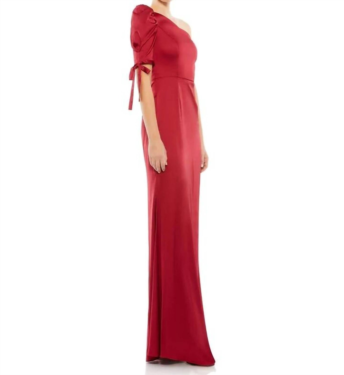 Ieena For Mac Duggal - Satin One Shoulder Puff Sleeve Trumpet Gown