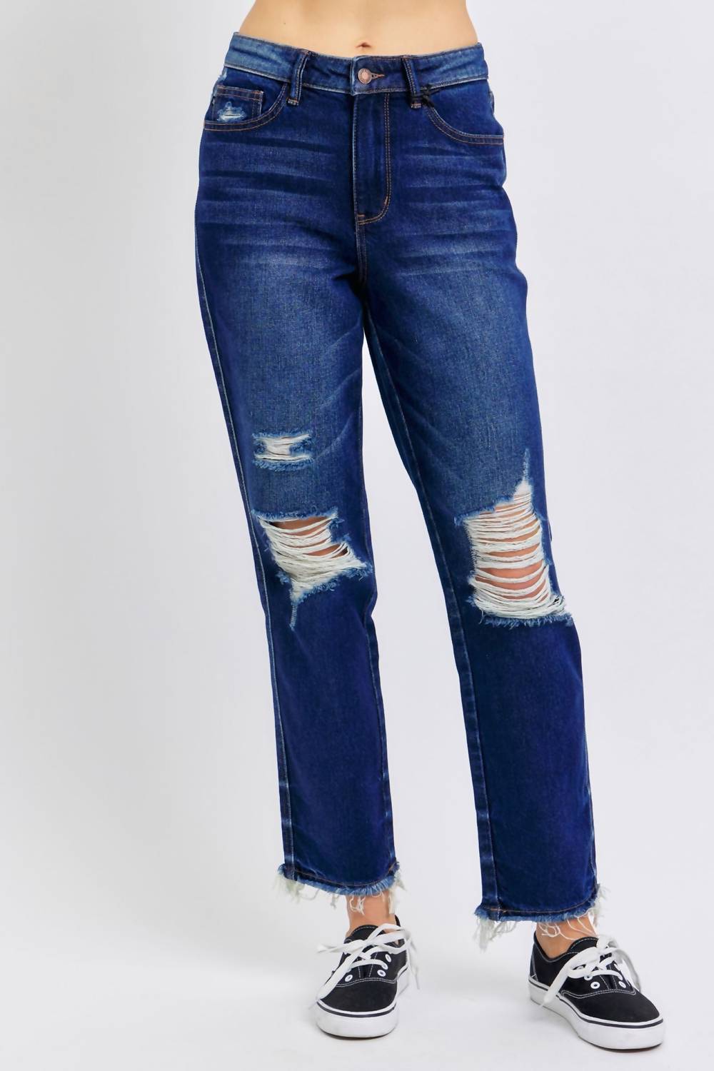 Judy Blue - High-Waisted Rigid Magic Heavy Destroy Straight Leg Jeans