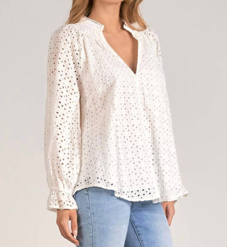 Elan - Long Sleeve Eyelet Top