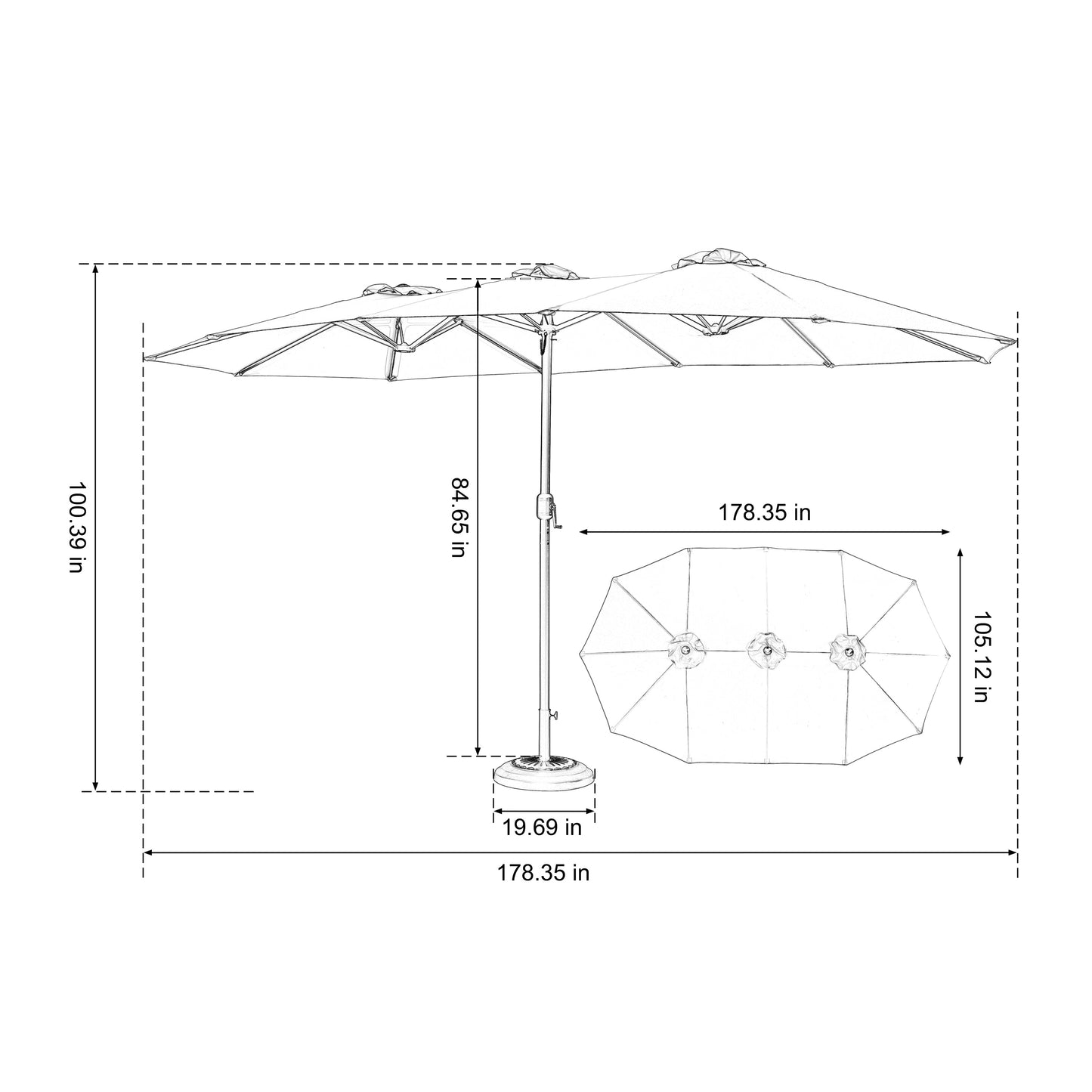 14.8 Ft Double Sided Outdoor Umbrella Rectangular Large with Crank