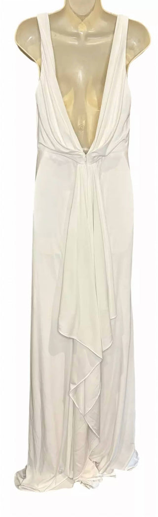 Mac Duggal - Faux Wrap V-neck Slit Jersey Gown