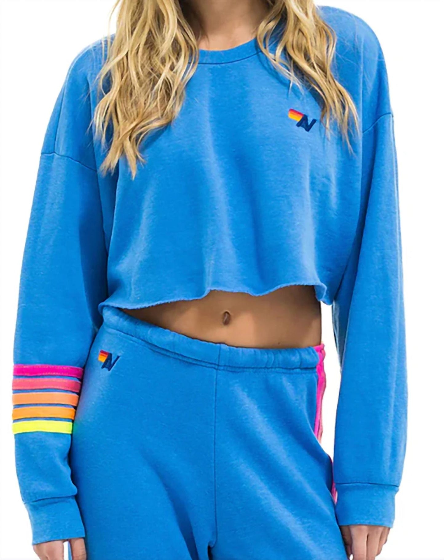 Aviator Nation - Rugby Stitch Cropped Crew Relaxed Sweatshirt