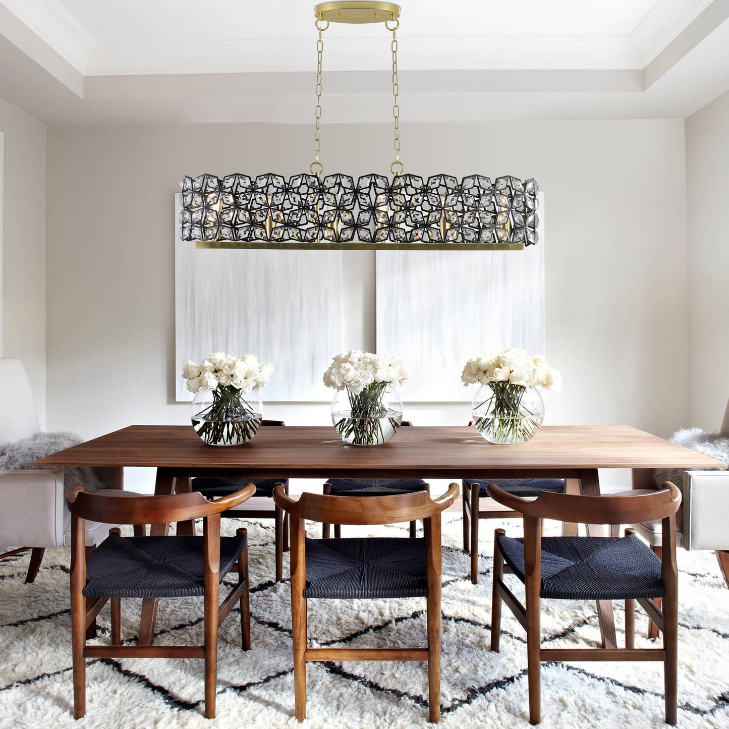 39" Contemporary Crystal and Black-Gold Pendant Chandelier