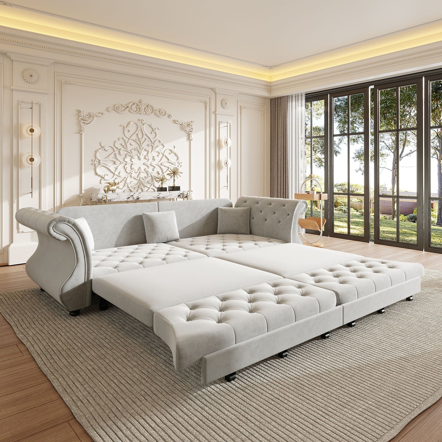 Oversized Chesterfield Pull Out Sofa Bed with Flower Tufting