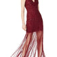 Adrianna Papell - V-neck Embellished Mesh Dress