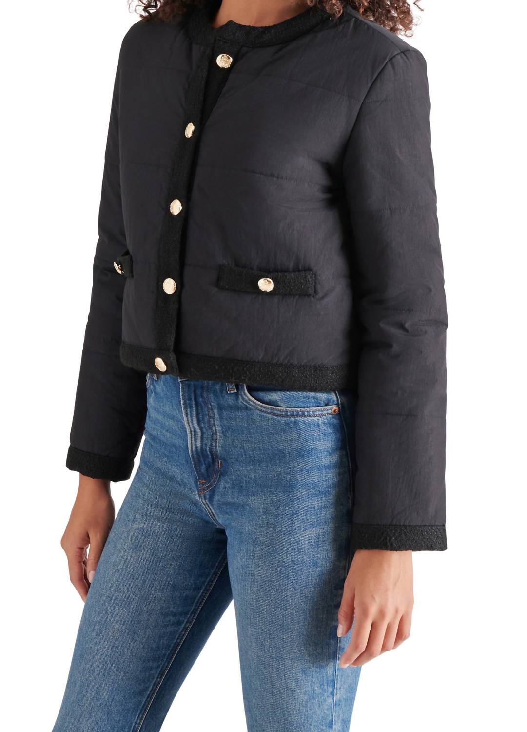 Steve Madden - Coppelia Tweed Trim Puffer Jacket