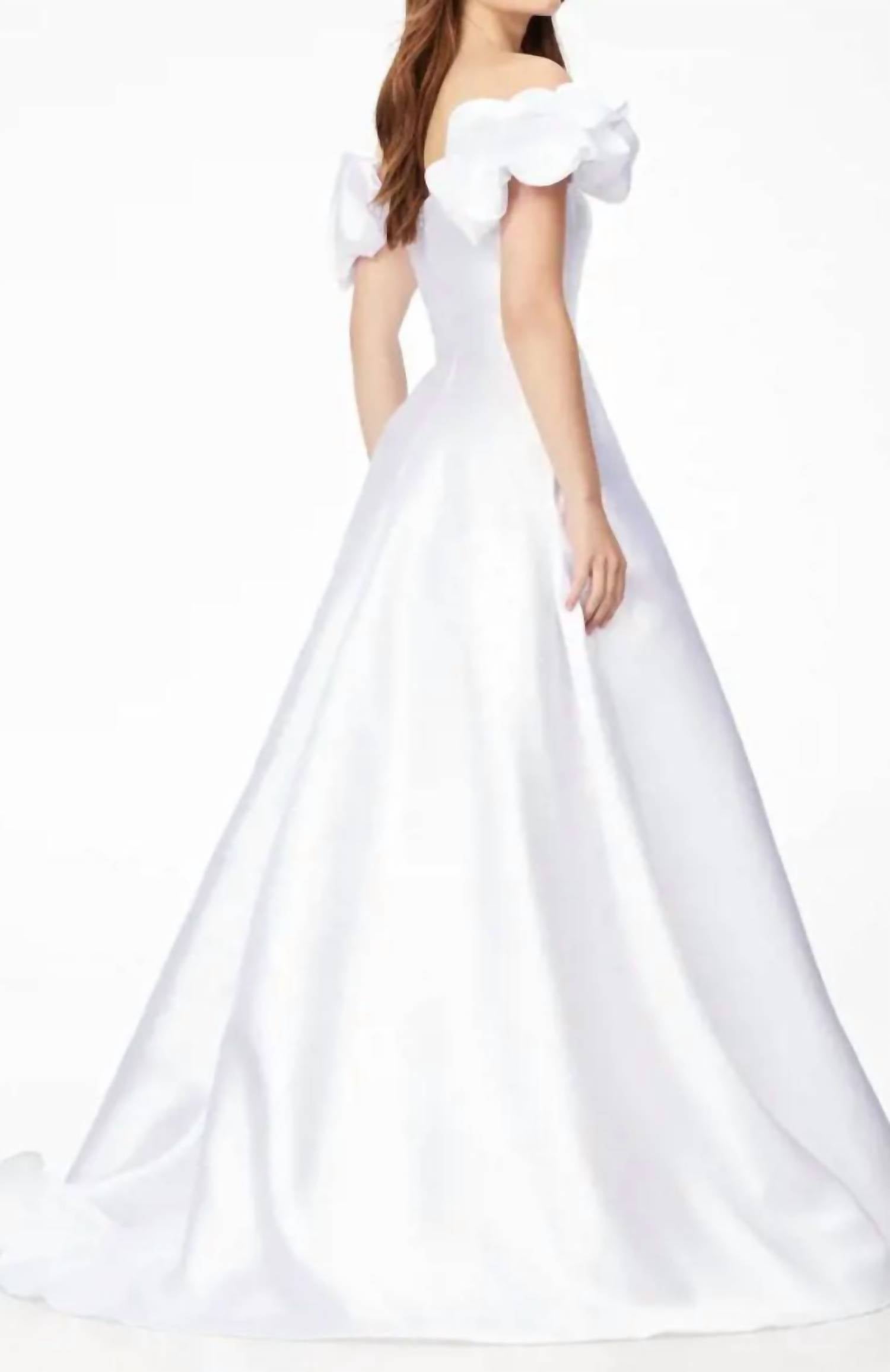 Ashleylauren - Ruffled Off-shoulder Wedding Gown