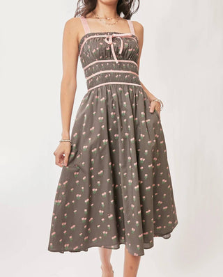 Trendsi - Davi & Dani Contrast Velvet Tape Smocking Bodice Midi Dress