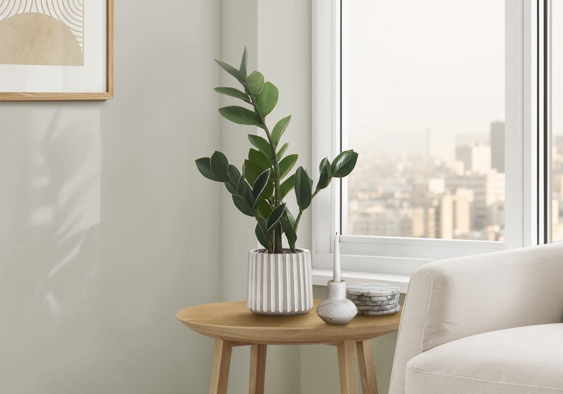 20" Tall, Artificial Plant, Zz, Indoor, Faux, Fake, Table, Greenery, Potted, Real Touch, Decorative - Green / Gray