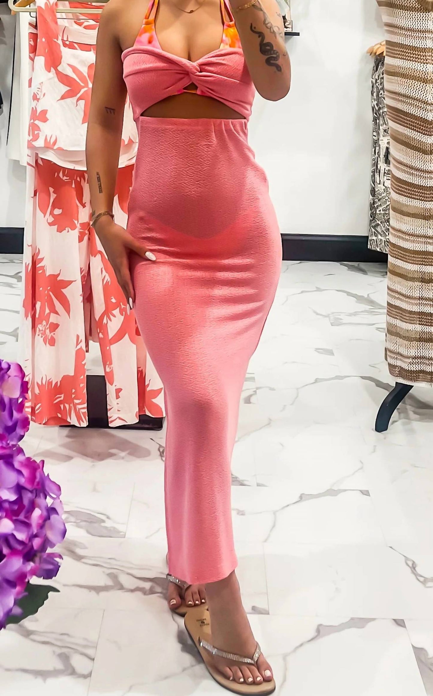 Vintage Havana - Flamingo Hour Twist Ankle Coverup Dress