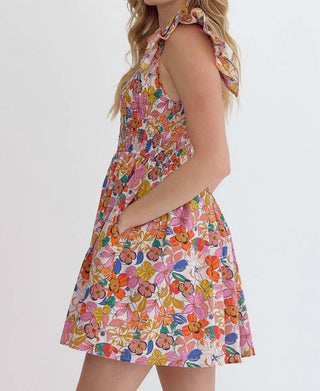 Entro - Blooming Beauty Mini Dress with Ruffle Detail And Smocked Bodice