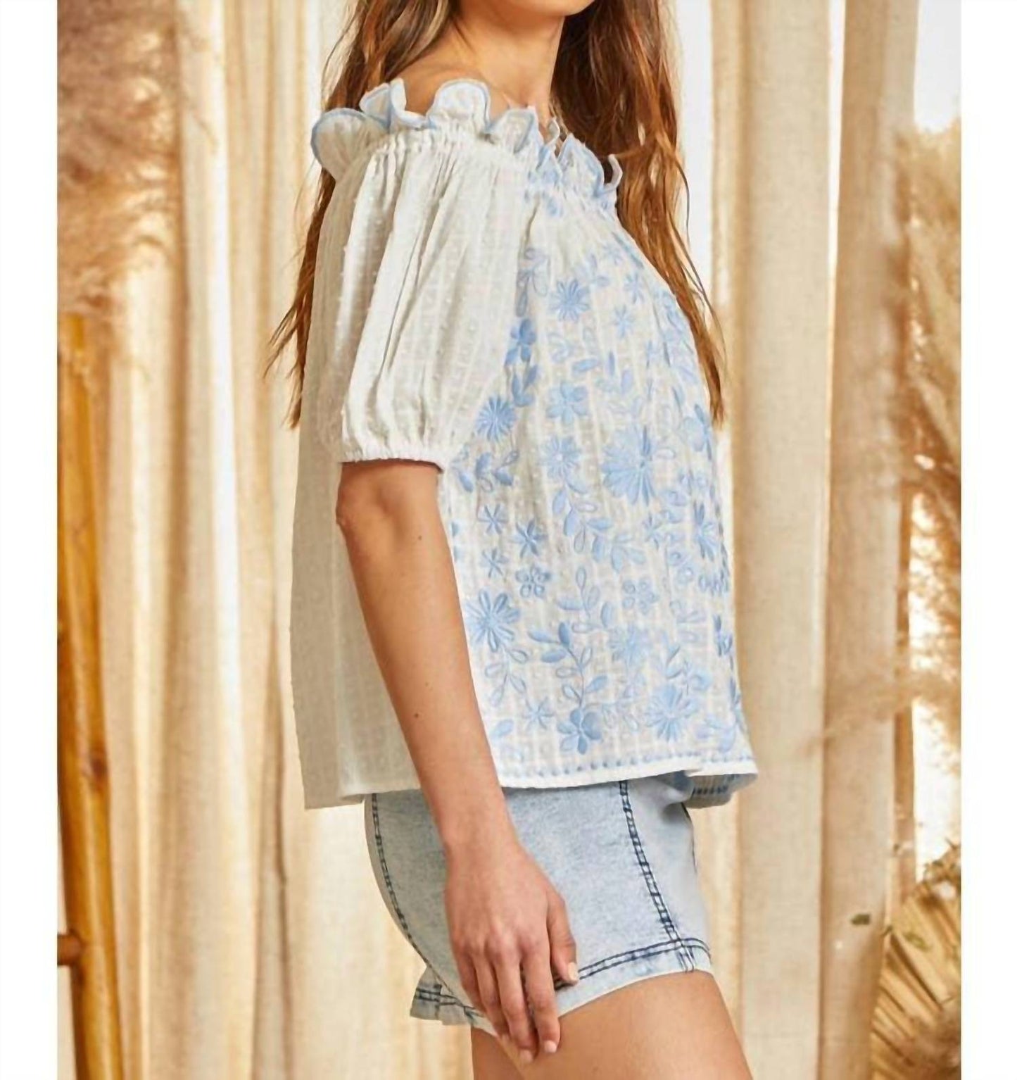 Andree By Unit - Floral Embroidered Off the Shoulder Blouse