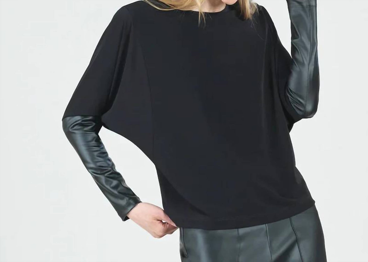 Clara Sunwoo - Dolman Sleeve Liquid Leather Cuff Top