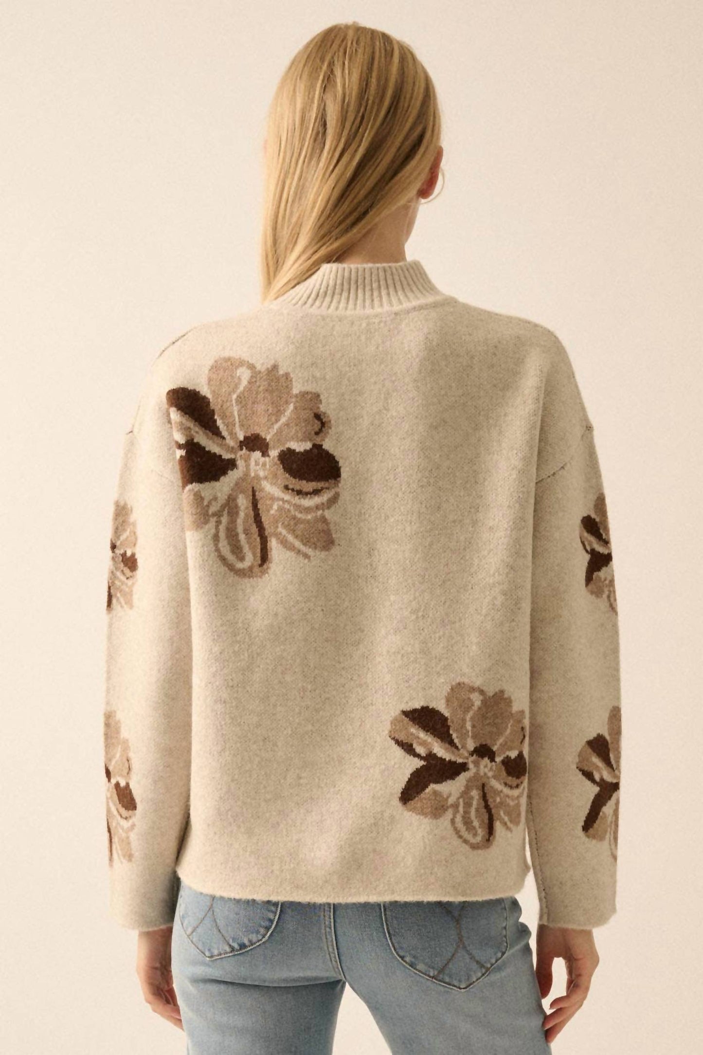 Promesa - Floral-Pattern Knit Mock-Neck Sweater