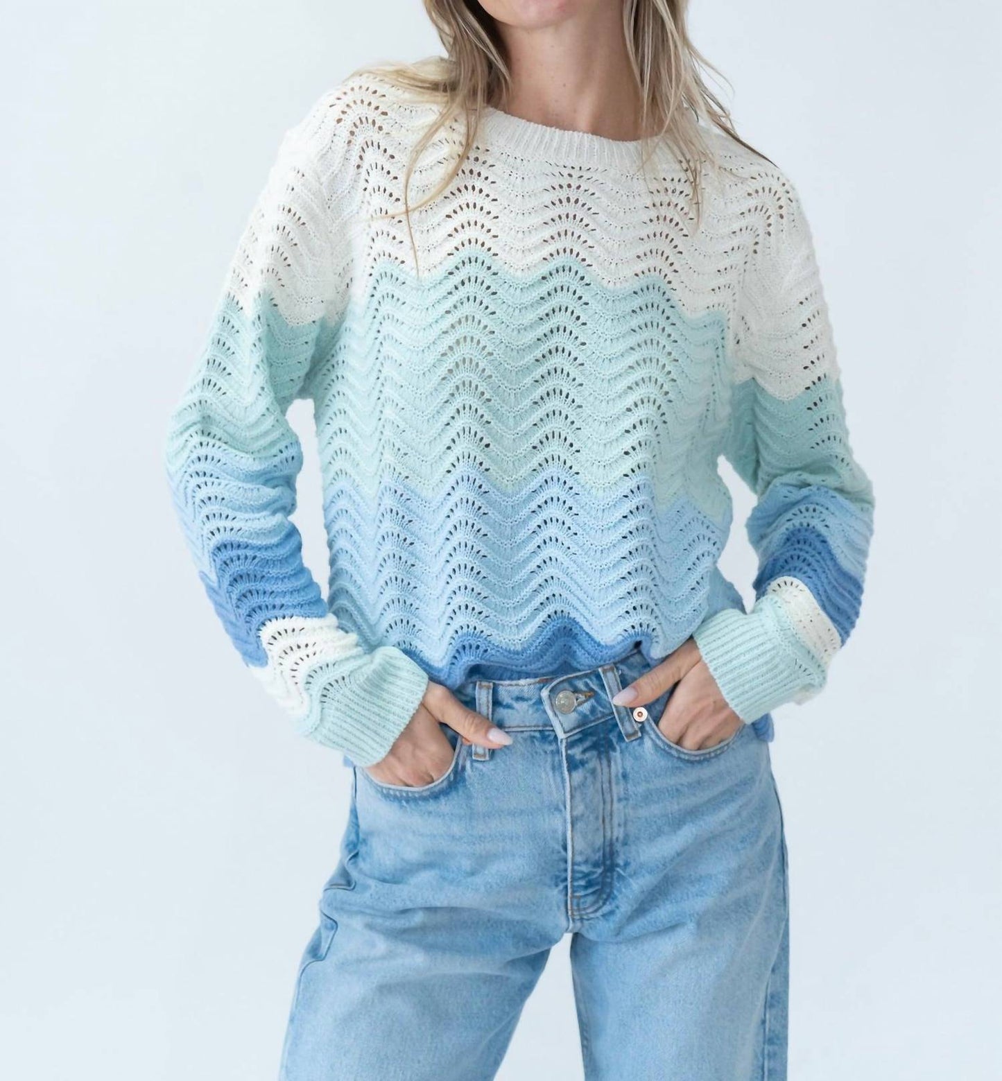 Six/Fifty - Ariella Scalloped Striped Sweater