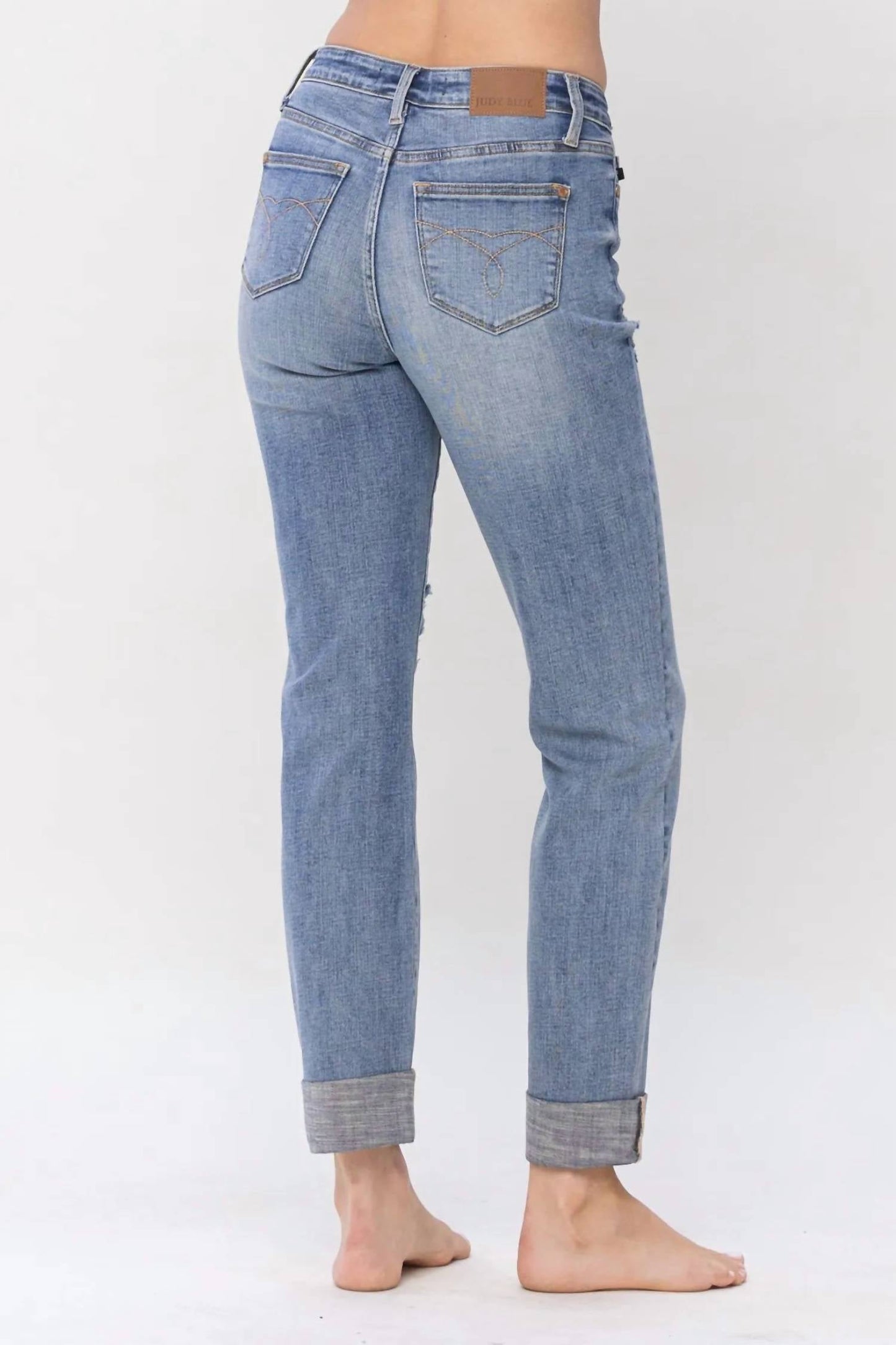Judy Blue - Destroyed Knee & Cuffed Boyfriend Jeans
