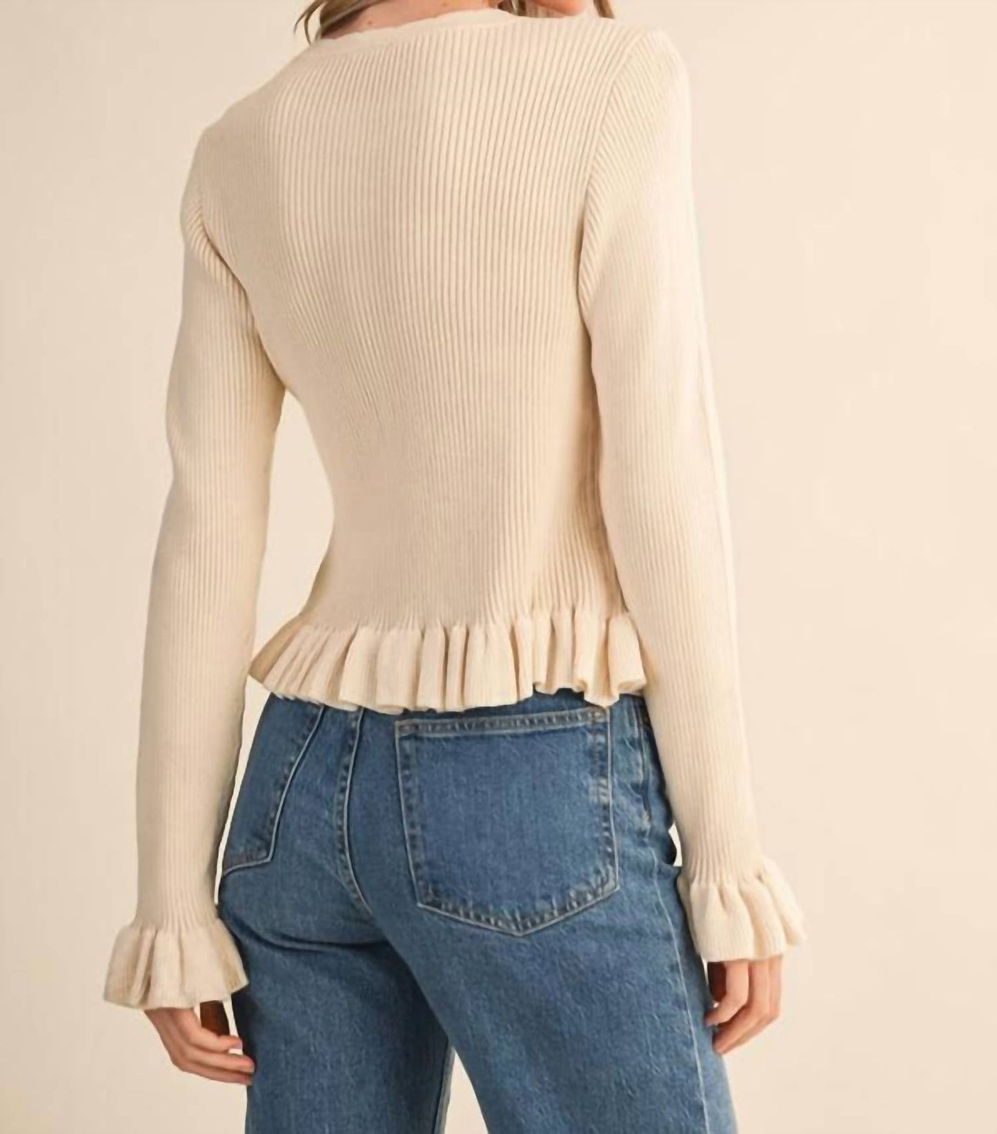 &Merci - Ruffle Hem Ribbed Knit Cardigan