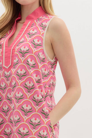 Entro - Scalloped Floral High Neck Mini Dress