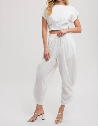 Bluivy - Cropped Ribbon Tie-back Top With Matching Harem Pants