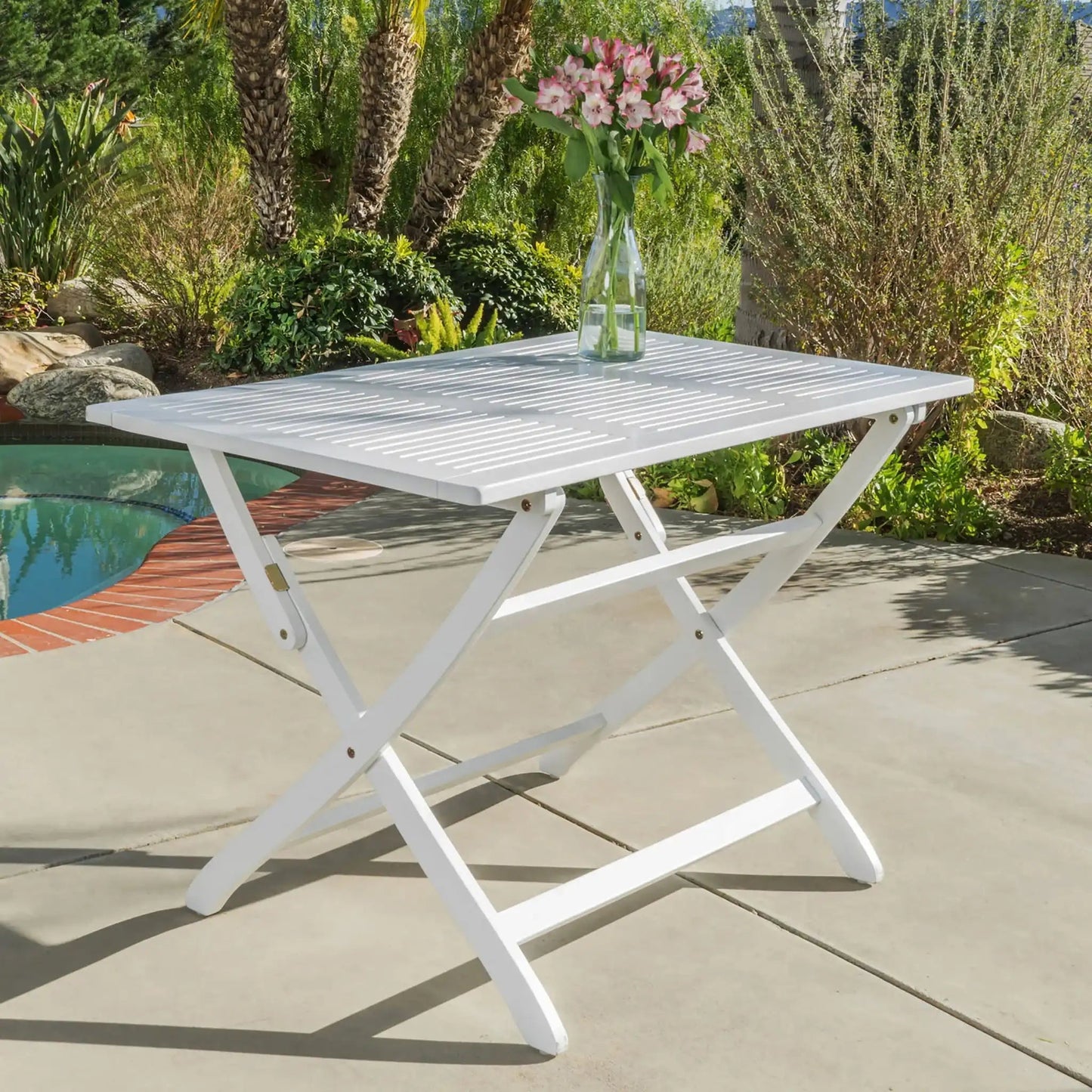 Blissique Outdoor Foldable Wood Dining Table With Slat Design