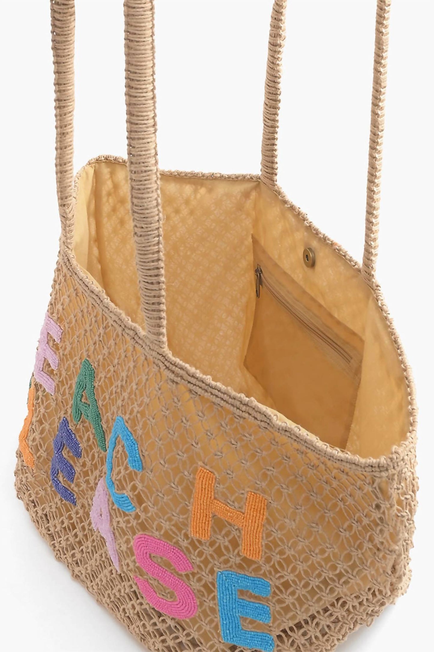 America & Beyond - Women's Beach Please Beaded Macrame Tote Bag