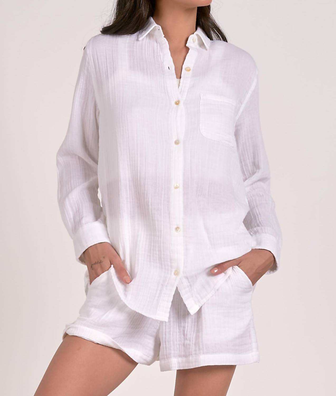 Elan - Long Sleeve Button Down Top