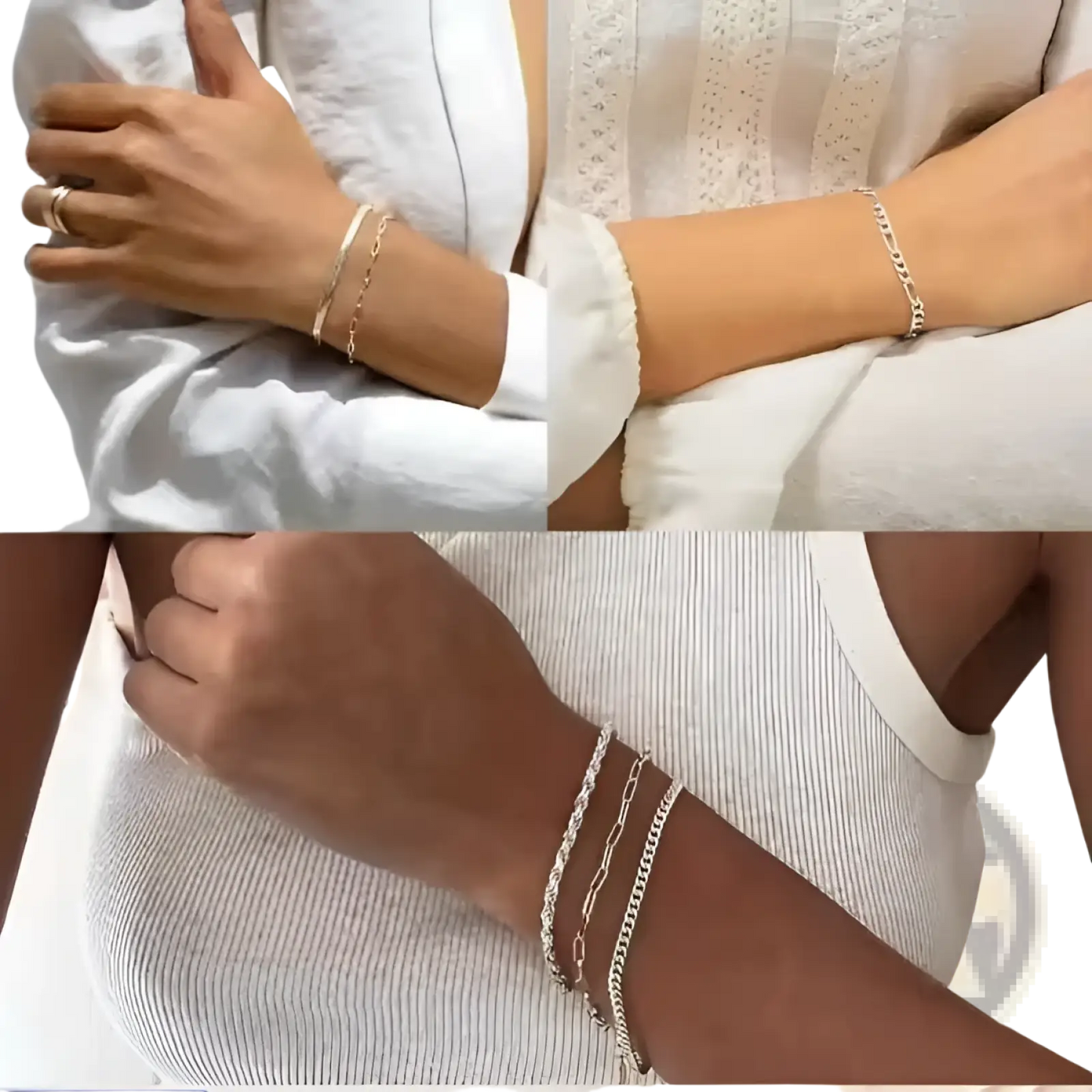 5pcs 14k Silver Plated Adjustable Stackable Bracelet Set