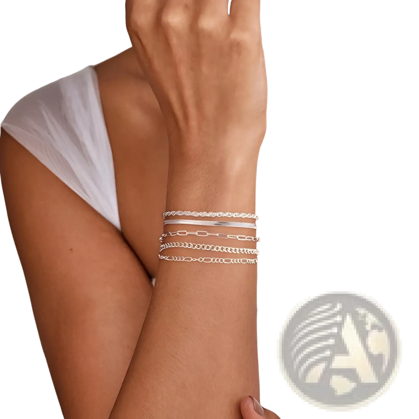 5pcs 14k Silver Plated Adjustable Stackable Bracelet Set