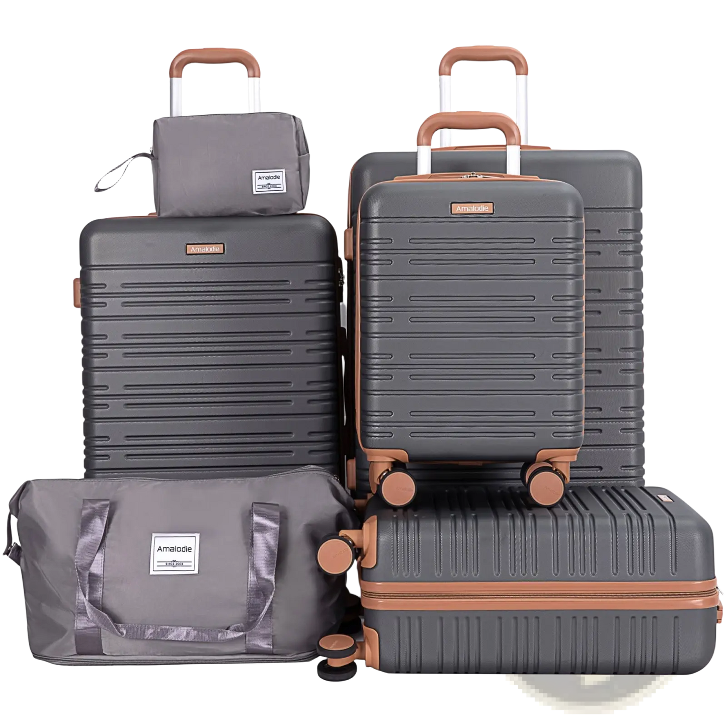6 Piece Abs Hard Shell Spinner Luggage Set with Tsa Lock