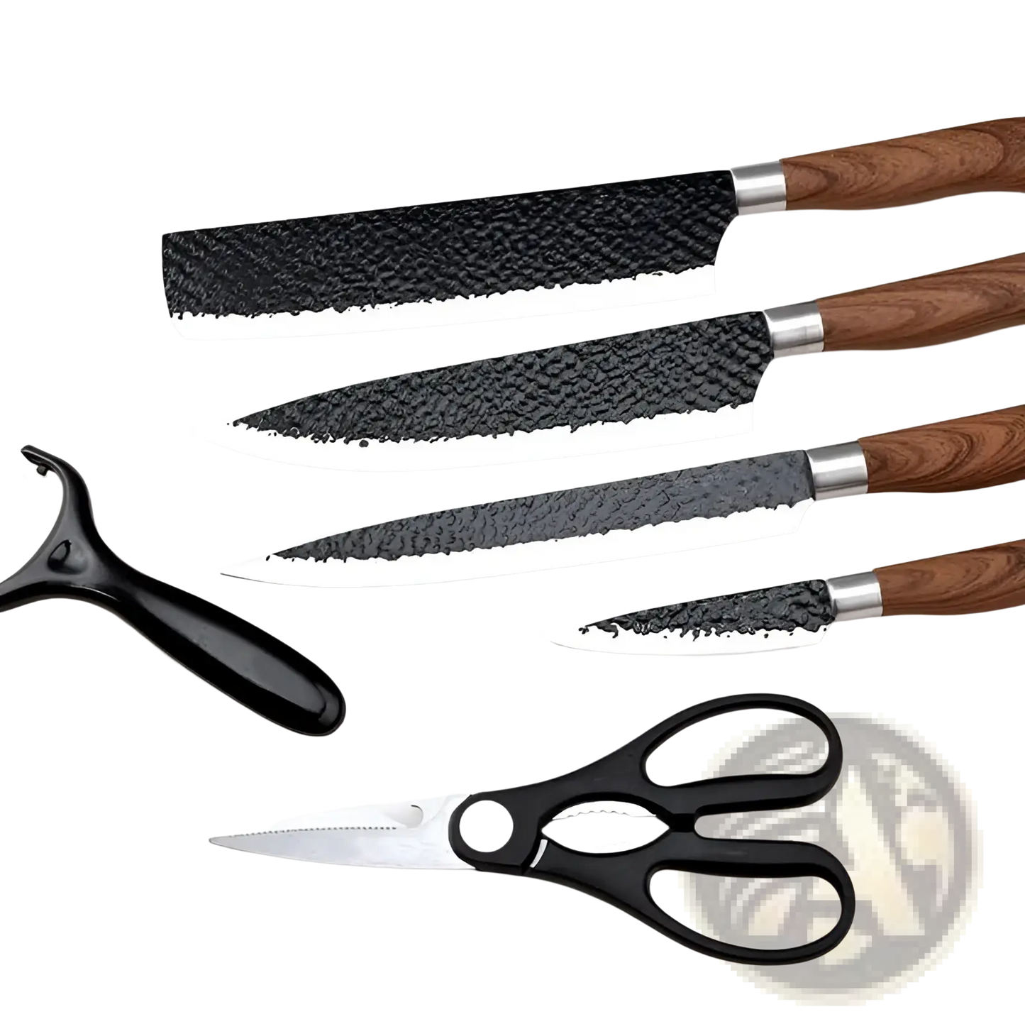 6 Piece Hammered Steel Kitchen Knife Set with Case