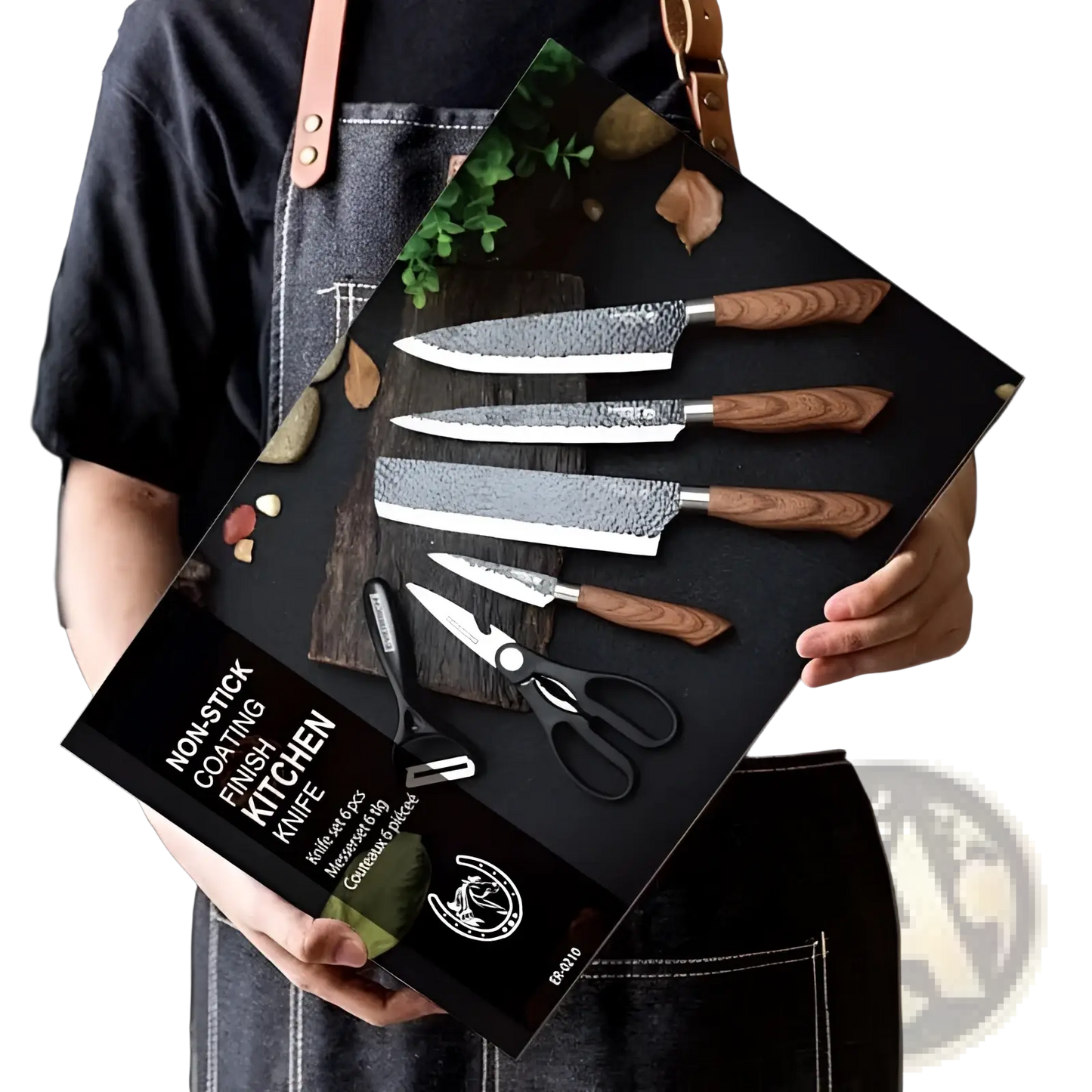 6 Piece Hammered Steel Kitchen Knife Set with Case