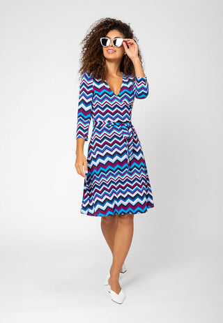 Leota Women's Perfect Wrap In Chevron Purple Potion Dress Blue